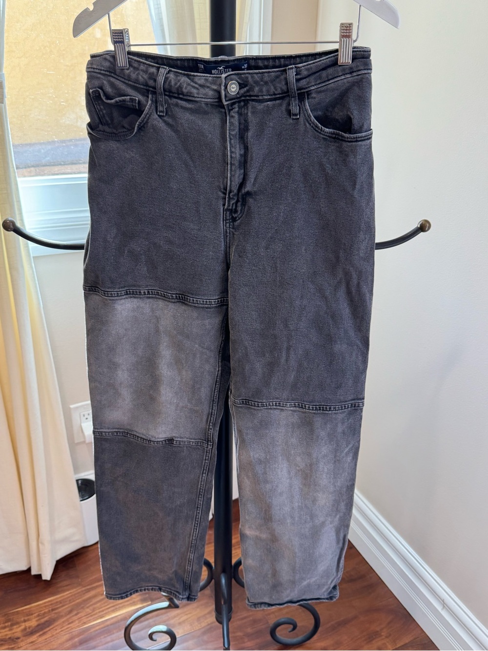Hollister Woman Washed Black Patchwork Jeans Size30/31 Straight Leg